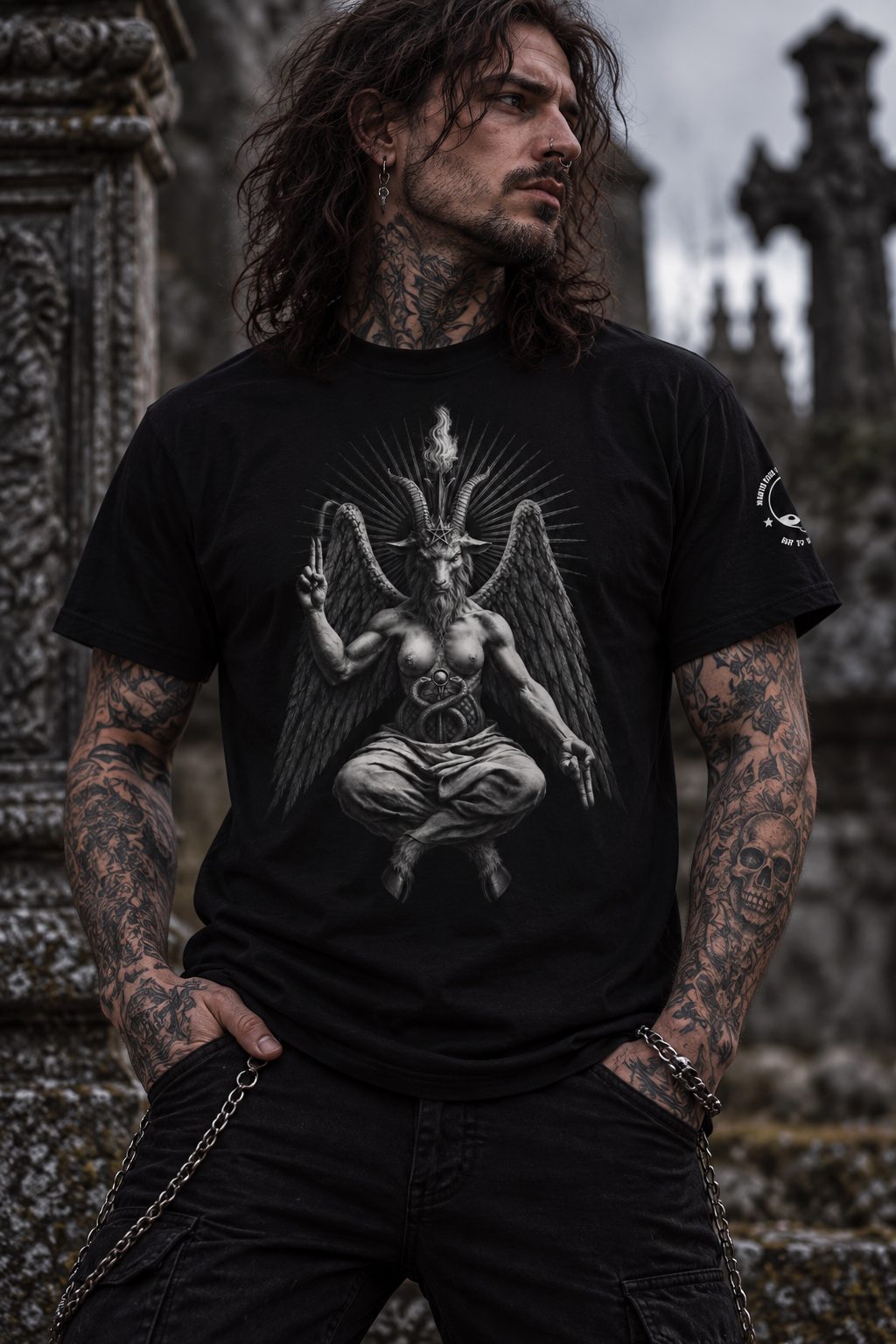 Baphomet Graphic Tee — Dark Occult Goat-Horned Deity T-Shirt
