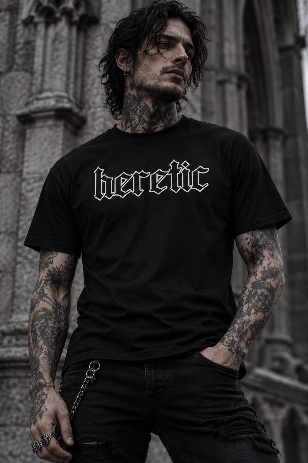 Heretic Gothic Tee — Black Graphic T-Shirt
