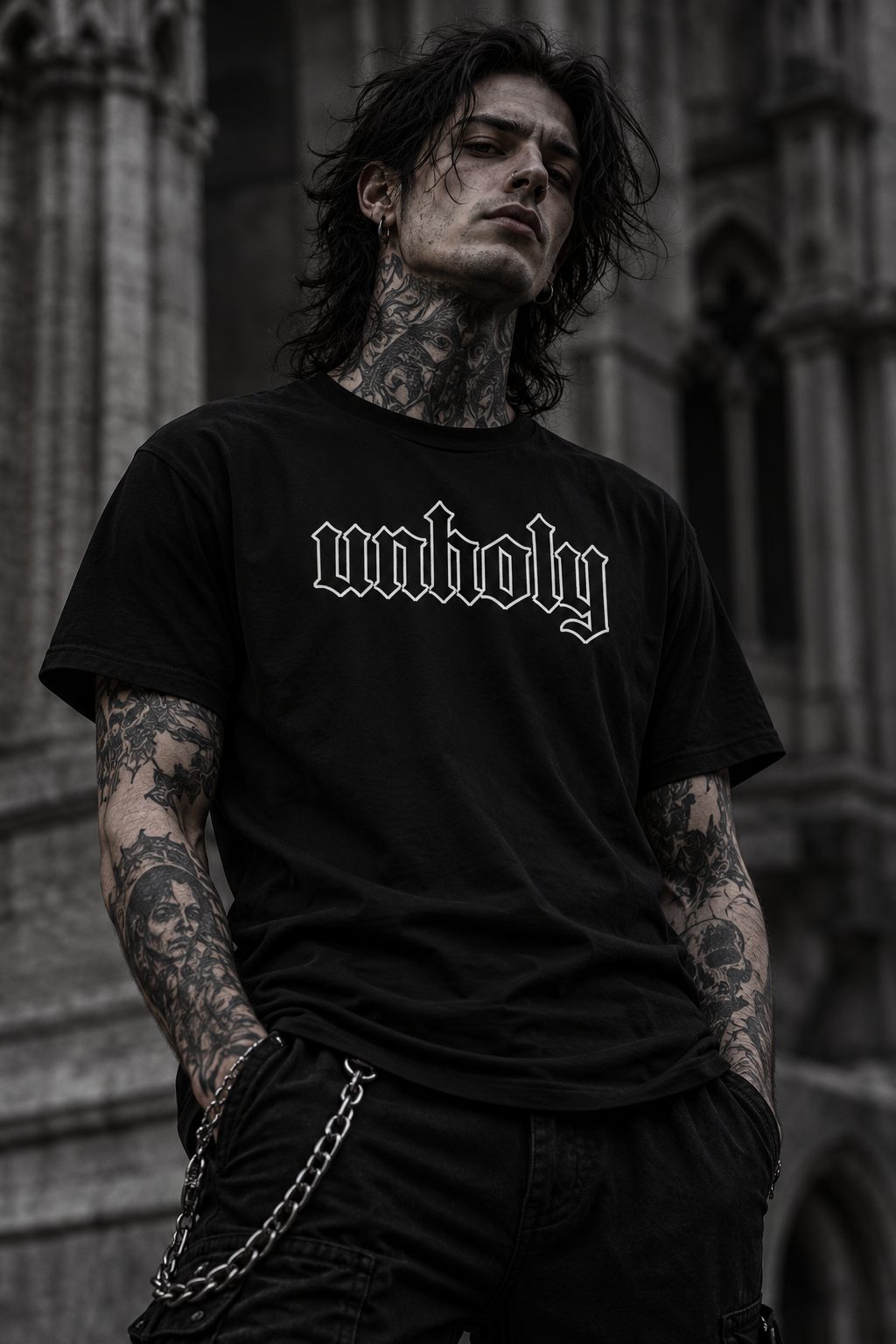 Unholy Gothic Tee — Black Graphic T-Shirt